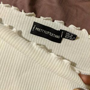 Prettylittlething white long-sleeve crop size 4